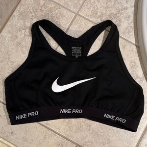 Nike Pro Black Sports Bra with White Logo